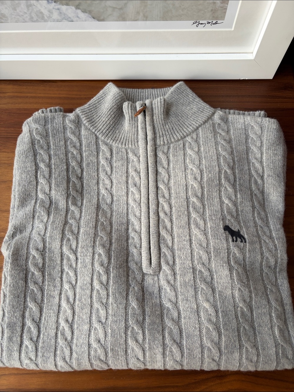 Wool Men's Cable Knit Half-Zip Sweater - Light Gray